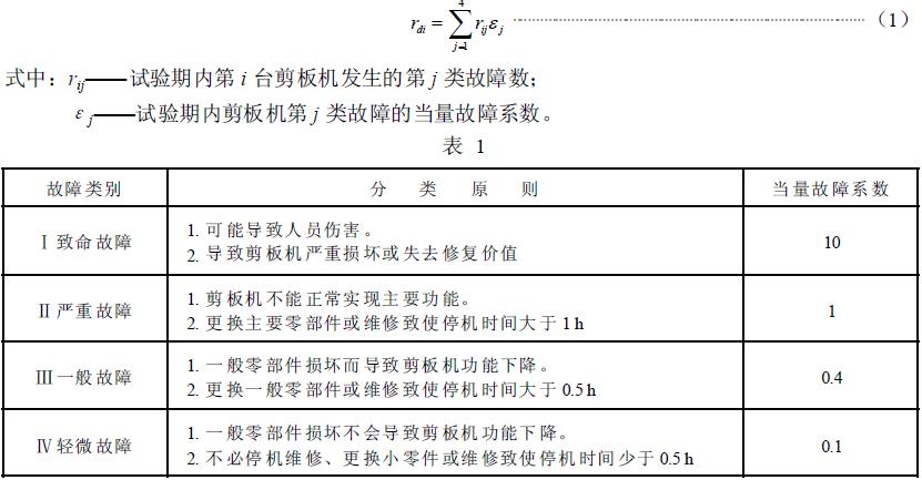 其分類原則及當(dāng)量故障系數(shù)見表1，累積當(dāng)量故障數(shù)rdi按式（1）計算